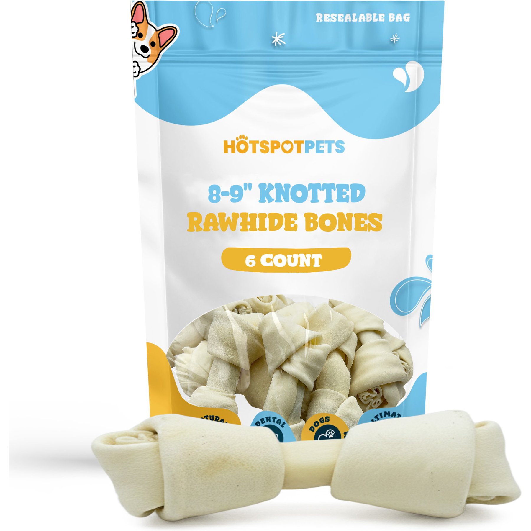 HOTSPOT PETS 8 to 9-in Knotted Bones Rawhide Dog Treats, 6 count