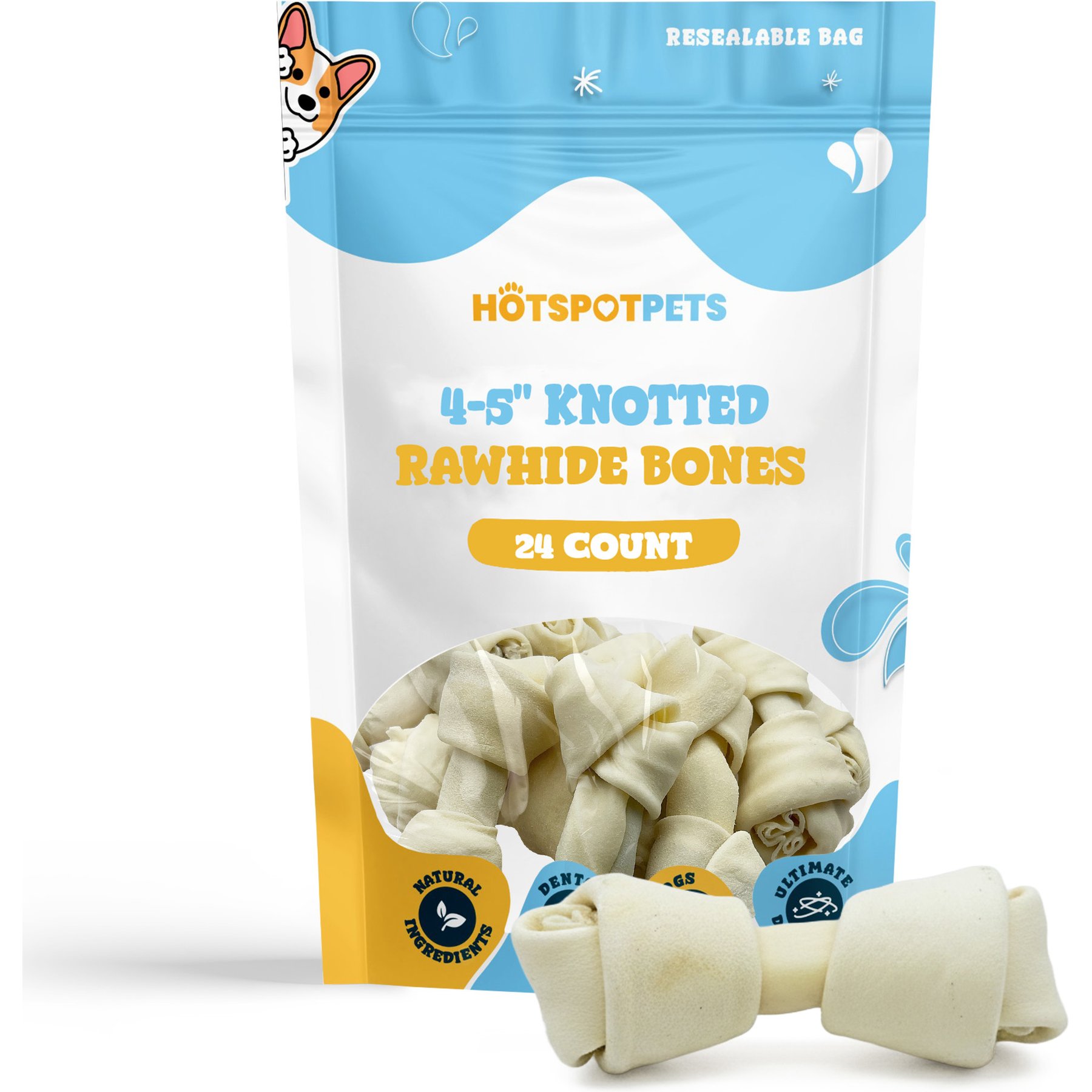 HOTSPOT PETS 4 to 5-in Knotted Bones Rawhide Dog Treats, 24 count