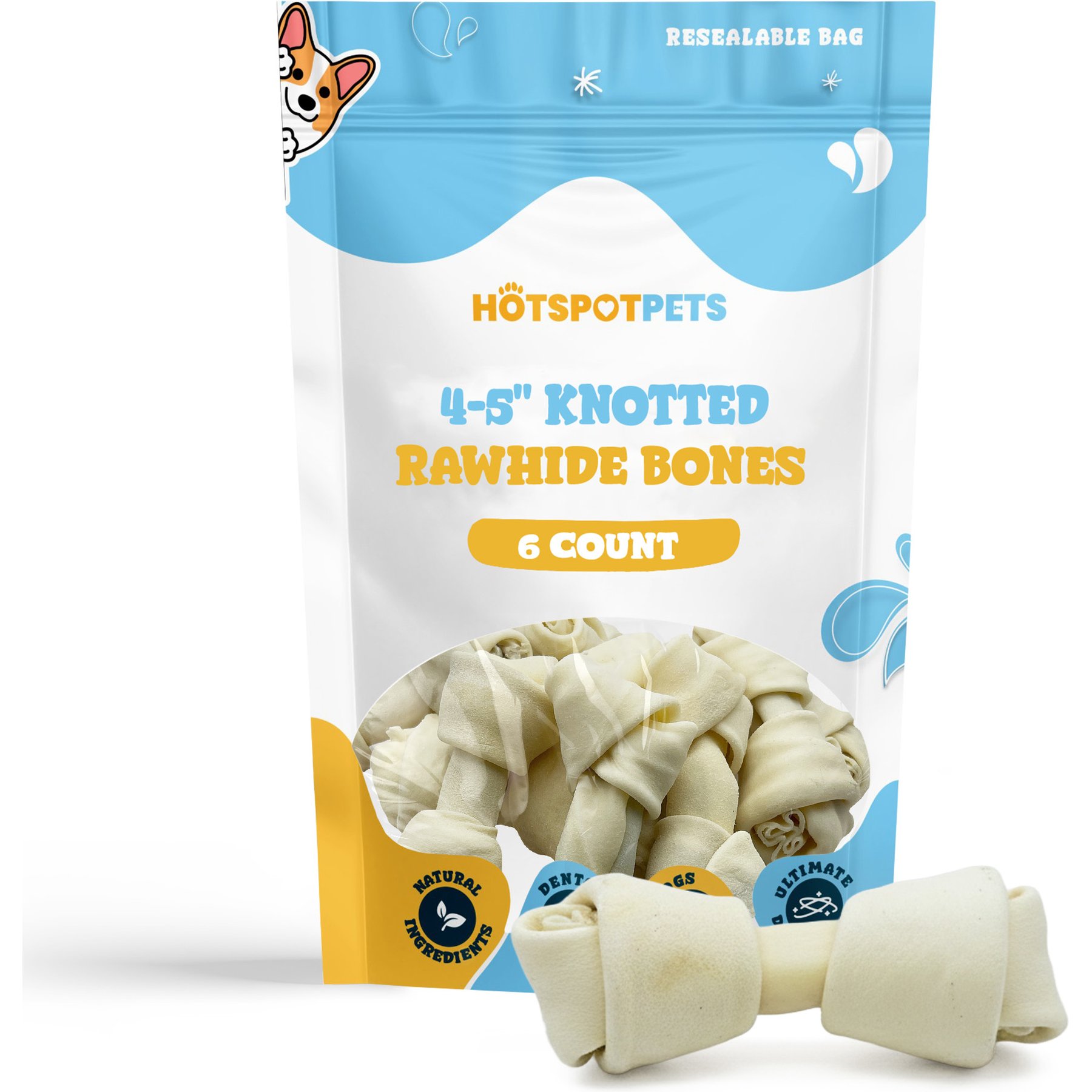 HOTSPOT PETS 4 to 5-in Knotted Bones Rawhide Dog Treats, 6 count