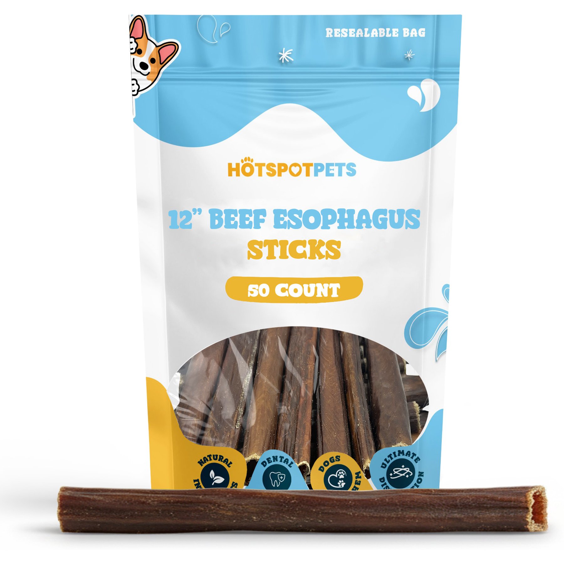 HOTSPOT PETS 12-in Beef Gullet Sticks Dog Treats, 50 count
