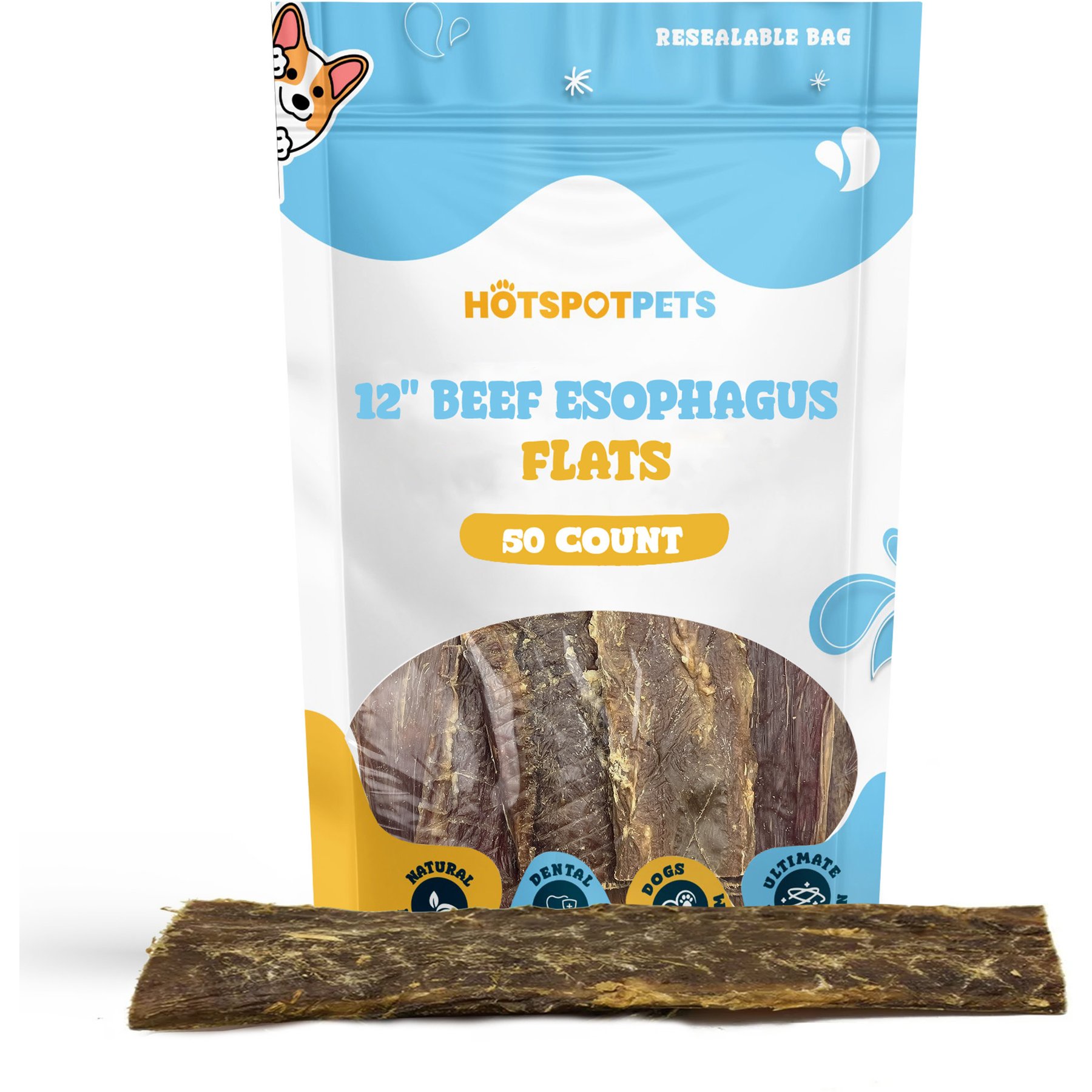 HOTSPOT PETS 12-in Flat Beef Gullet Dog Treats, 50 count