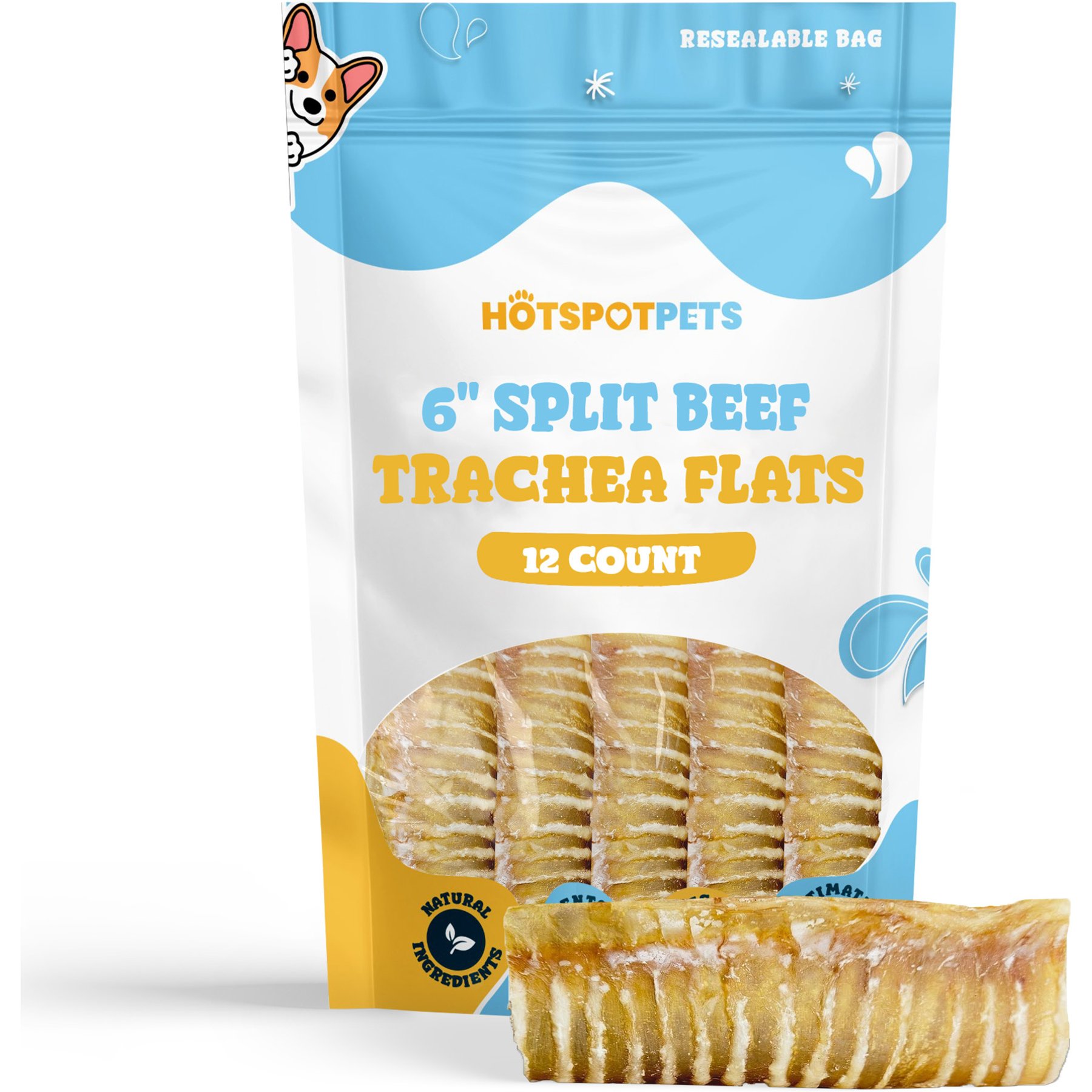 HOTSPOT PETS 6-in Split Beef Trachea Dog Chew Treats, 12 count