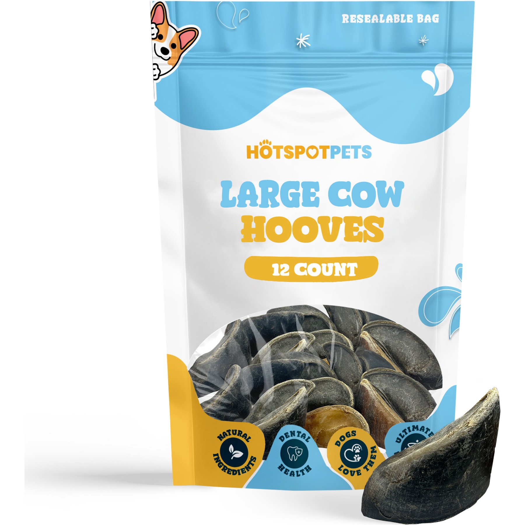 HOTSPOT PETS Cow Hooves Dog Chew Treats, Large, 12 count