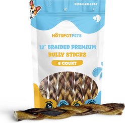HOTSPOT PETS 12-in Braided Bully Sticks Dog Treats, 6 count