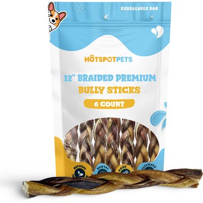 HOTSPOT PETS HOTSPOT PETS 12-in Braided Bully Sticks Dog Treats, 6 count