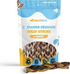 HOTSPOT PETS 6-in Braided Bully Sticks Dog Treats, 6 count