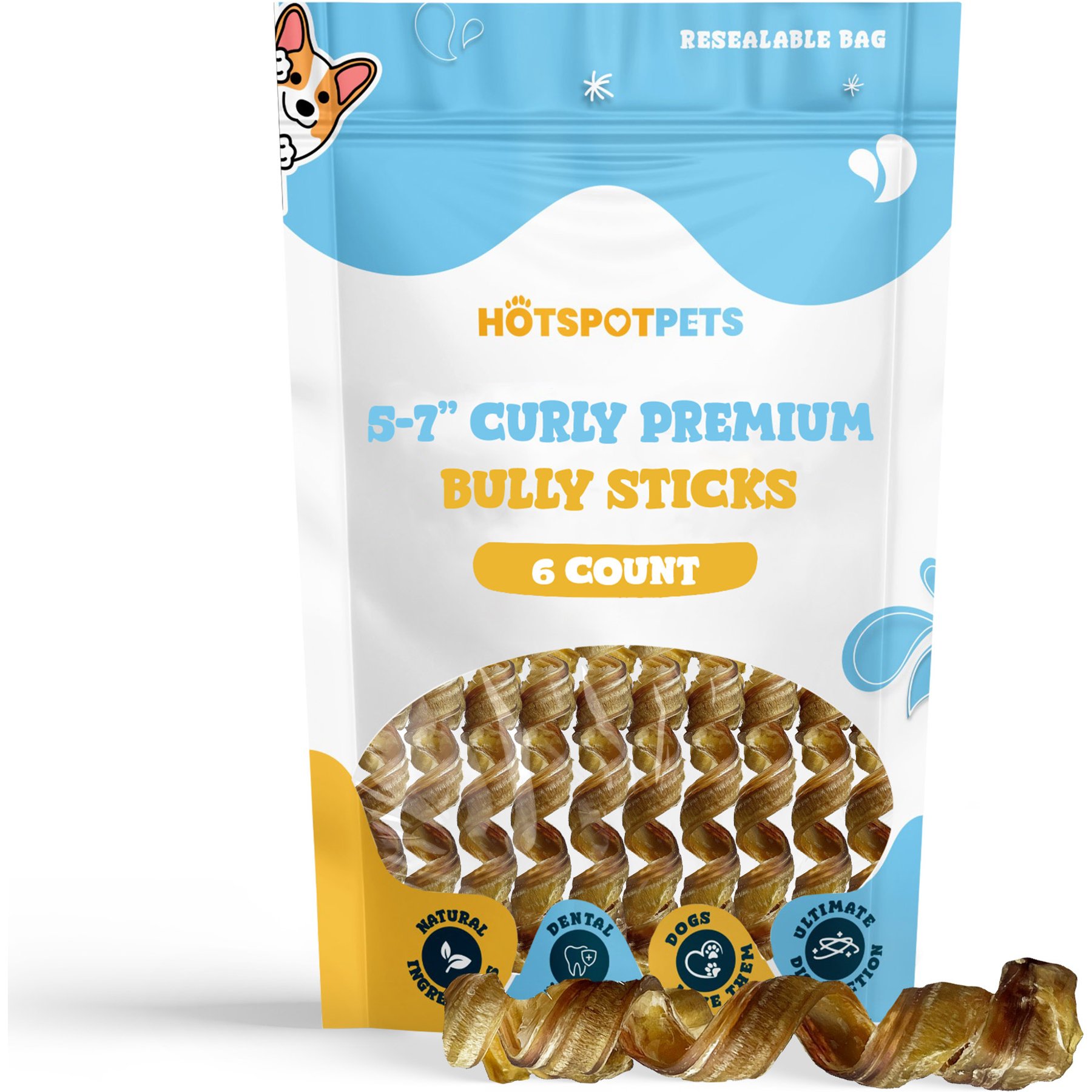 HOTSPOT PETS 5 to 7-in Curly Bully Sticks Dog Treats, 6 count