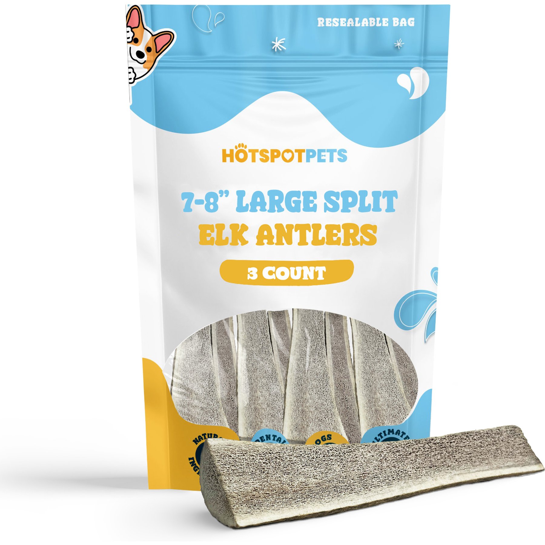 HOTSPOT PETS 7 to 8-in Split Elk Antlers Dog Treats, Large, 3 count