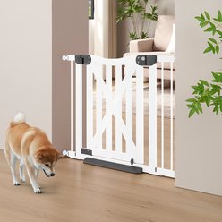 Unipaws Barn Door Pressure Mounted Dog Gate, White, 30-in