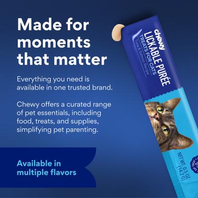 Show full view: Chewy Made Lickable Puree Tuna & Salmon Recipe Grain-Free Cat Treat, 0.5-oz tube, 32 count slide 9 of 10