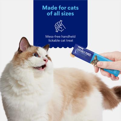 Show full view: Chewy Made Lickable Puree Tuna & Salmon Recipe Grain-Free Cat Treat, 0.5-oz tube, 32 count slide 5 of 10