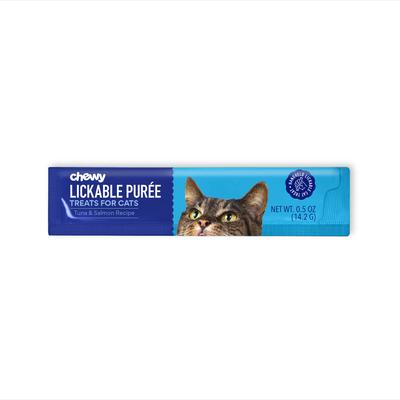 Show full view: Chewy Made Lickable Puree Tuna & Salmon Recipe Grain-Free Cat Treat, 0.5-oz tube, 32 count slide 4 of 10