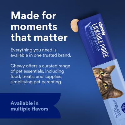 Show full view: Chewy Made Lickable Puree Tuna Recipe Grain-Free Cat Treat, 0.5-oz tube, 32 count slide 9 of 10