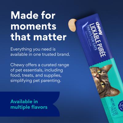 Show full view: Chewy Made Lickable Puree Salmon Recipe Grain-Free Cat Treat, 0.5-oz tube, 32 count slide 9 of 10