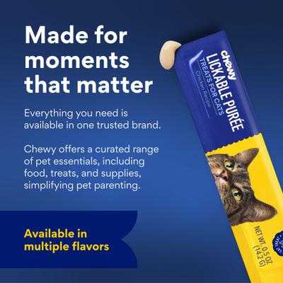 Show full view: Chewy Made Lickable Puree Chicken Recipe Grain-Free Cat Treat, 0.5-oz tube, 32 count slide 9 of 10