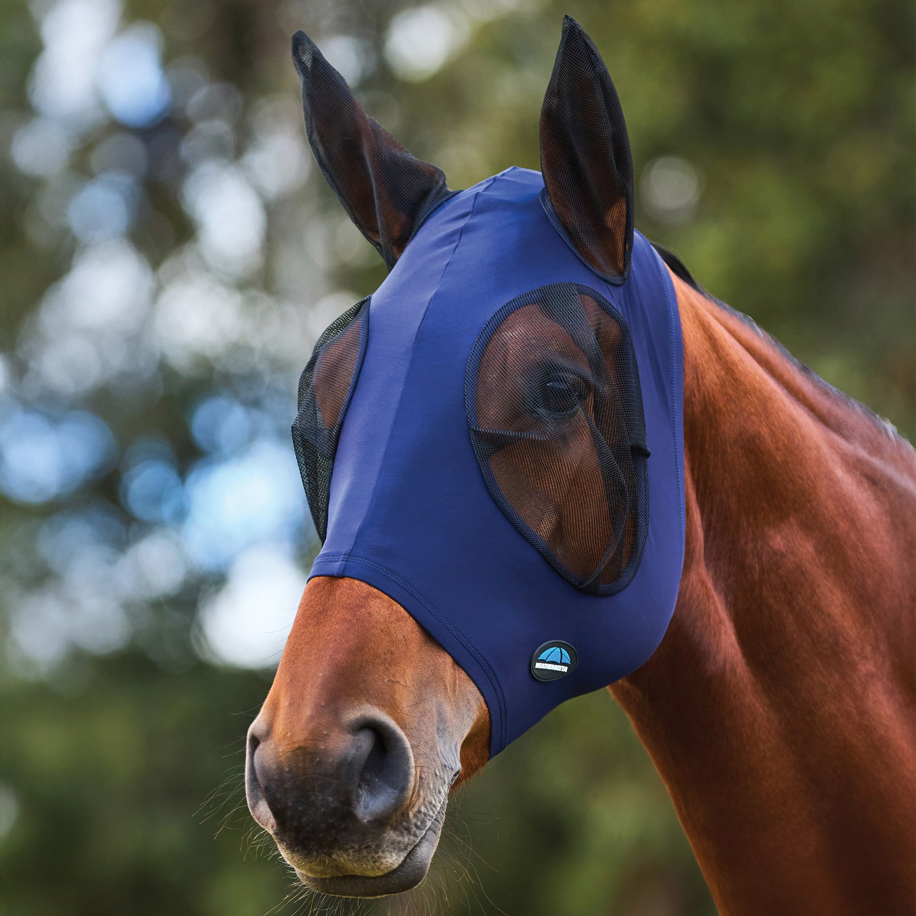 WeatherBeeta ComFiTec Stretch Horse Fly Mask with Ears, Navy/Black, Medium