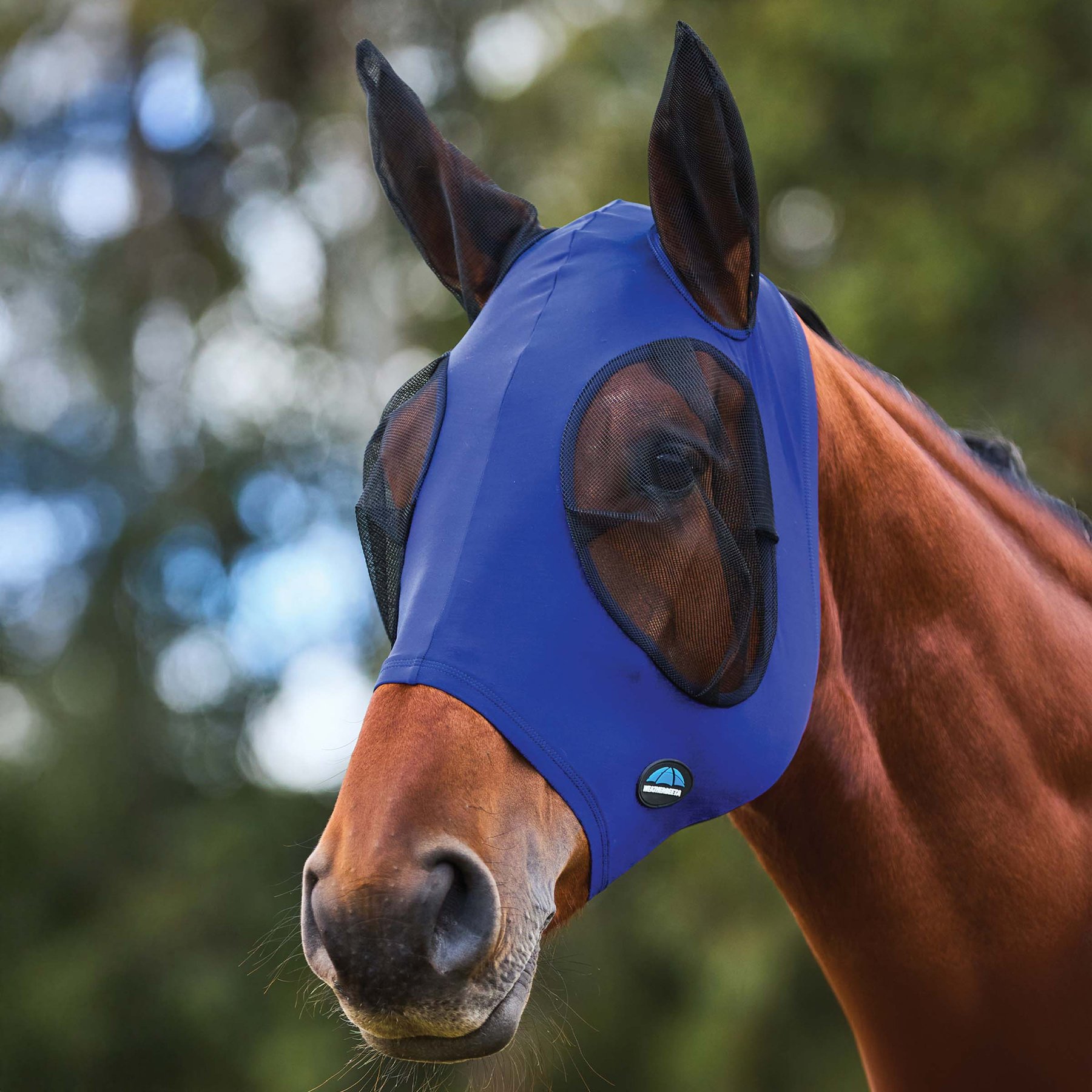 WeatherBeeta ComFiTec Stretch Horse Fly Mask with Ears, Cobalt/Black, Small