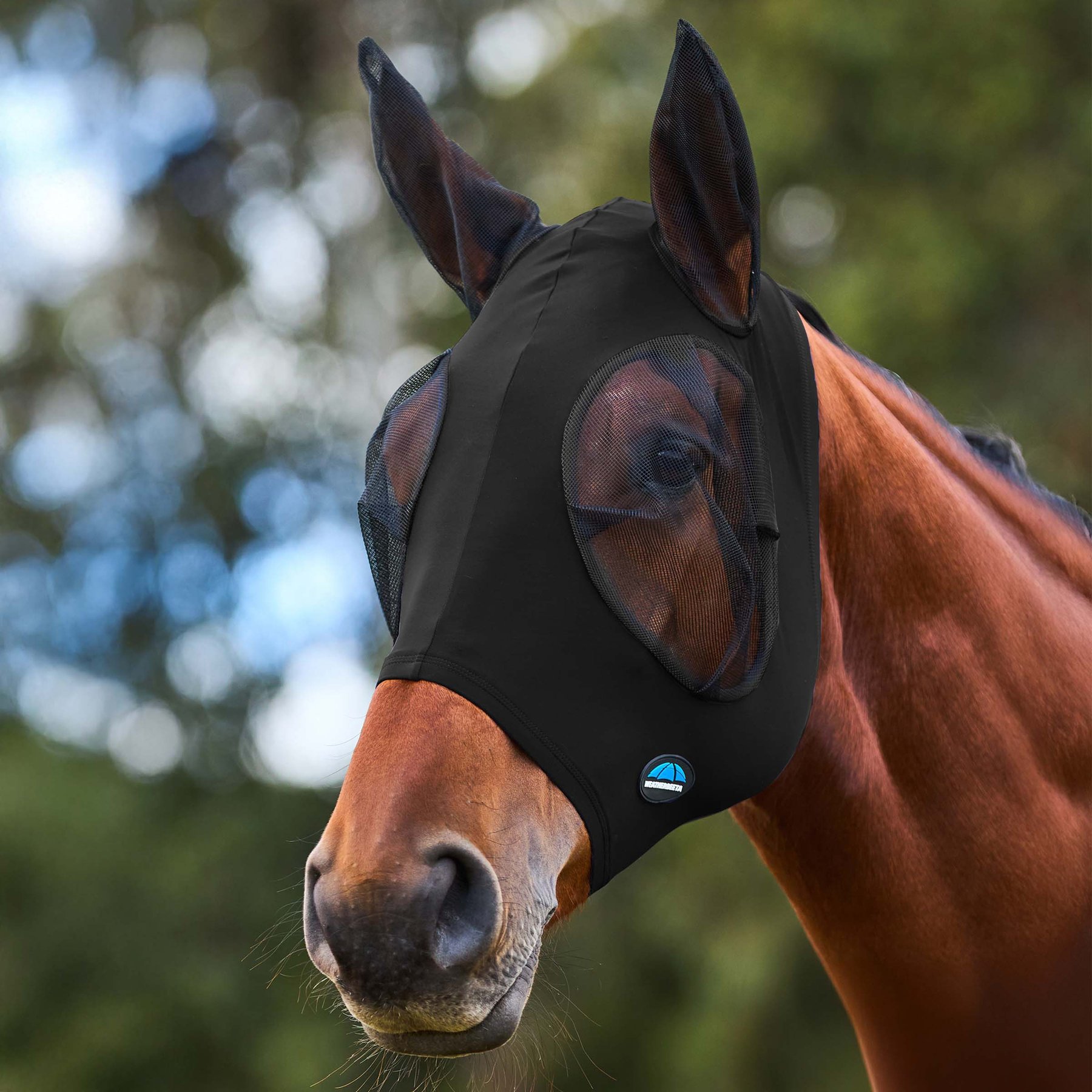 WeatherBeeta ComFiTec Stretch Horse Fly Mask with Ears, Black/Black, Small