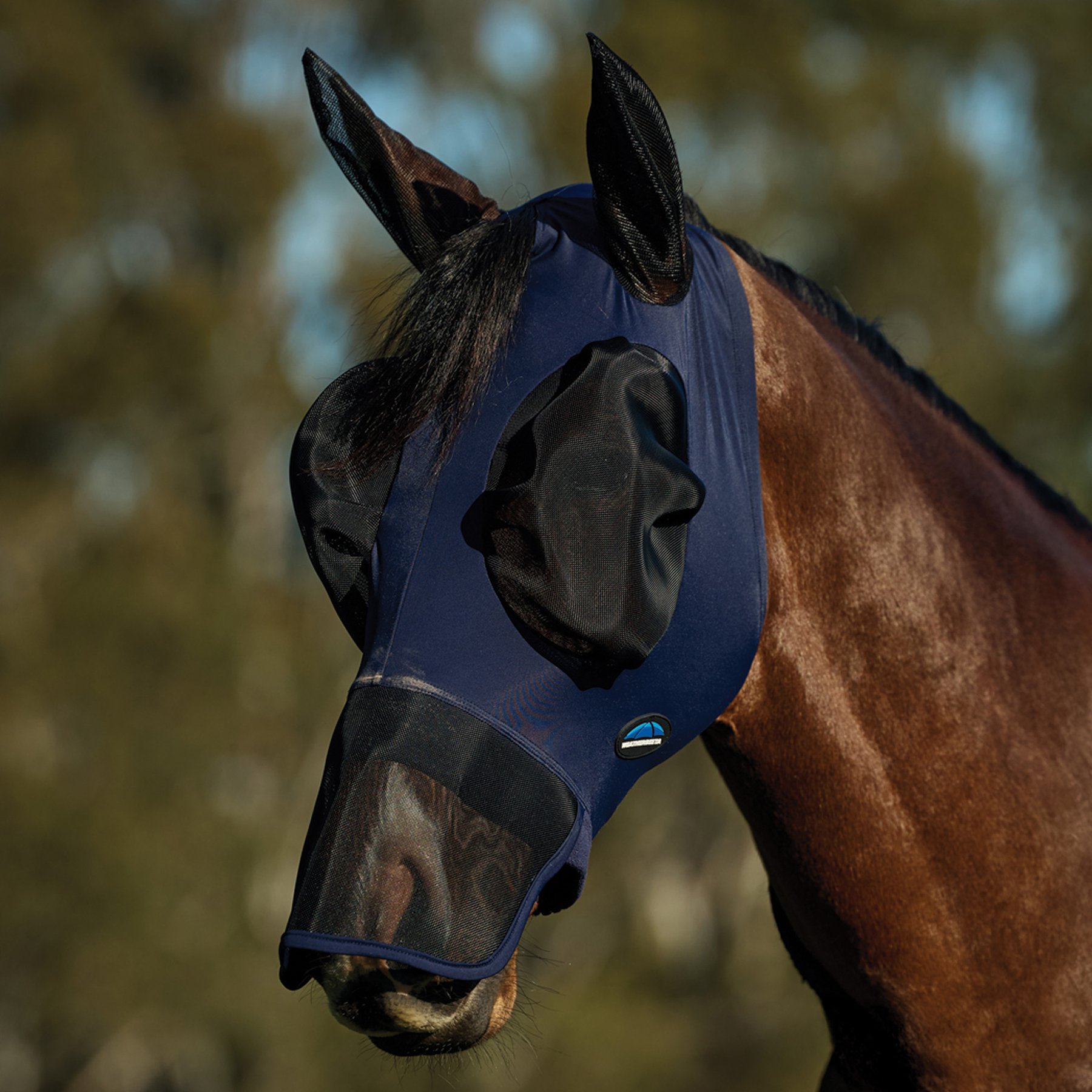 WeatherBeeta ComFiTec Luxe Stretch Horse Fly Mask with Ears & Nose, Navy/Black, Large