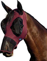 WeatherBeeta ComFiTec Luxe Stretch Horse Fly Mask with Ears & Nose, Burgundy/Black, Small