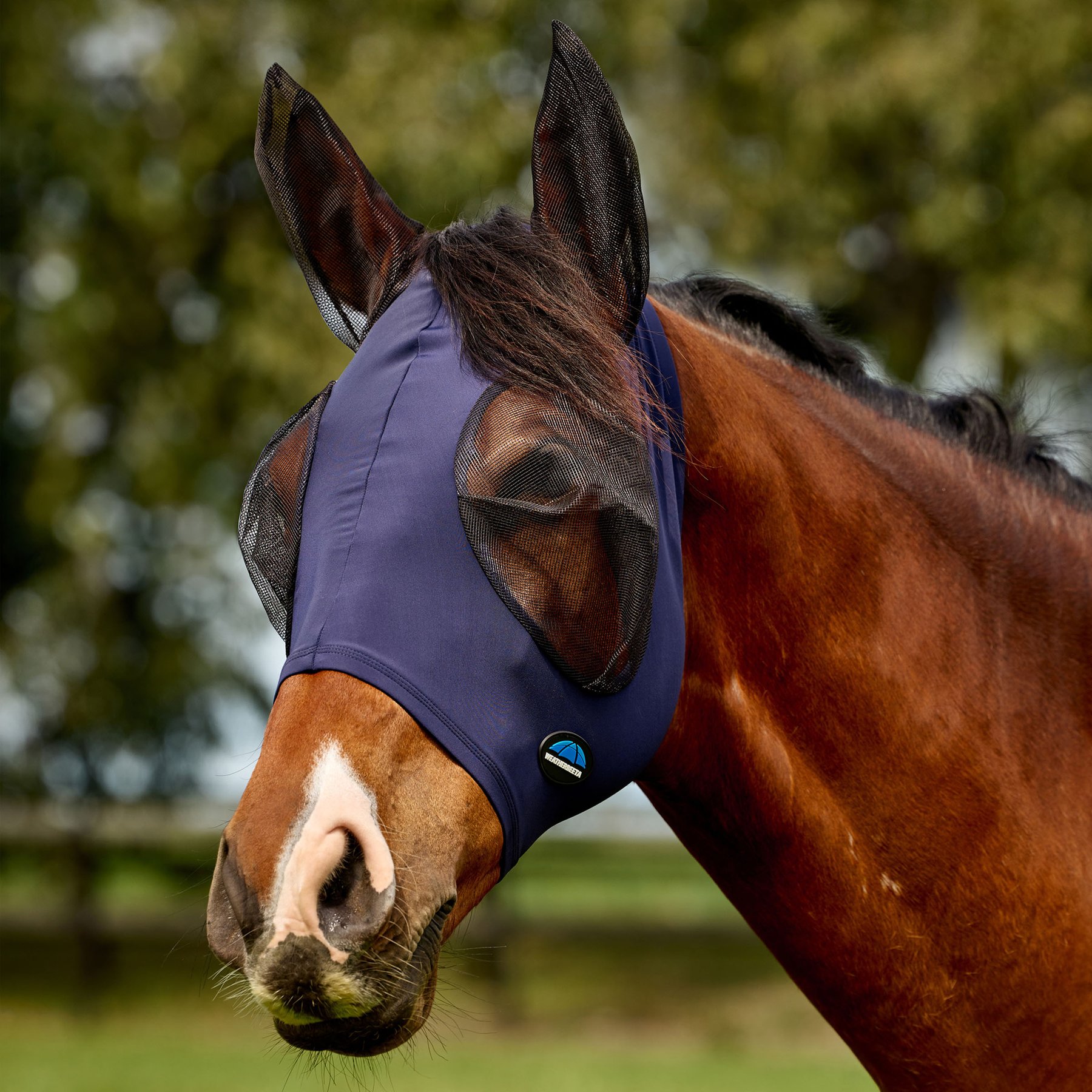 WeatherBeeta ComFiTec Deluxe Stretch Horse Fly Mask with Ears, Navy/Black, Large