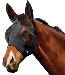 WeatherBeeta ComFiTec Deluxe Stretch Horse Fly Mask with Ears, Black/Black, Large slide 1 of 3