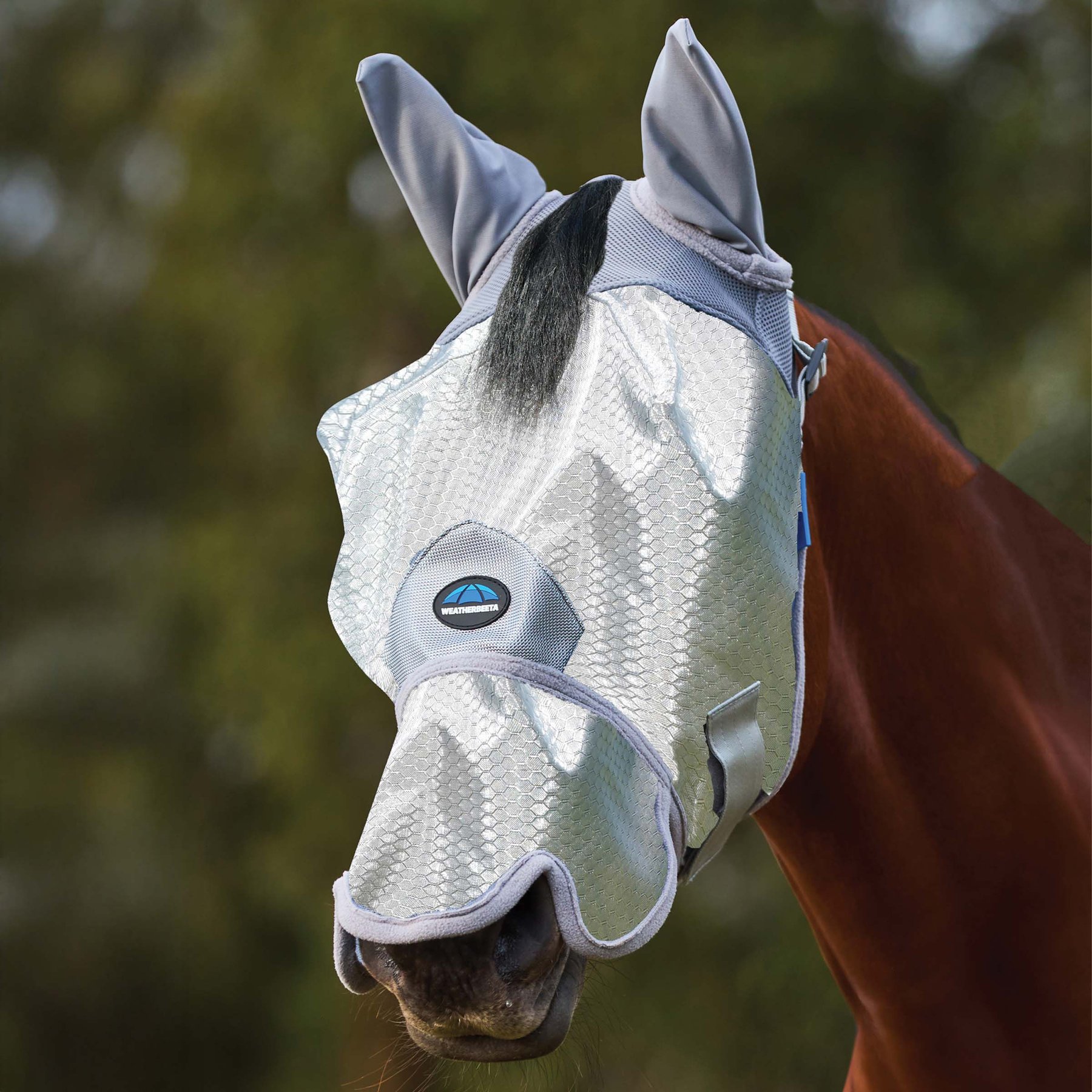 WeatherBeeta ComFiTec Hexi Shield Horse Fly Mask with Ears & Nose, Silver, Medium