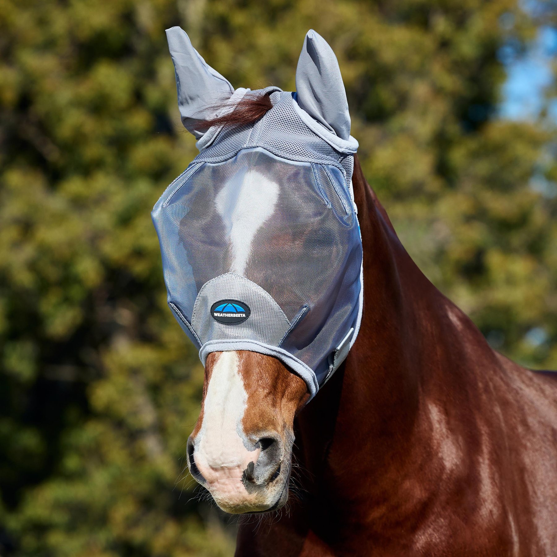 WeatherBeeta ComFiTec Durable Mesh Horse Fly Mask with Ears, Grey, Large