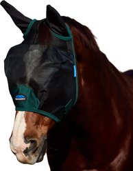 WeatherBeeta ComFiTec Durable Mesh Horse Fly Mask with Ears, Black/Forest Green, X-Large