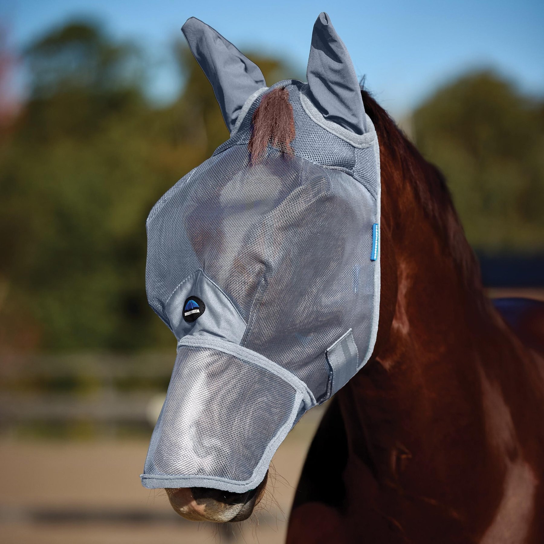 WeatherBeeta ComFiTec Durable Mesh Horse Fly Mask with Ears & Nose, Grey, Large