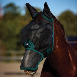 WeatherBeeta ComFiTec Durable Mesh Horse Fly Mask with Ears & Nose, Black/Forest Green, Large
