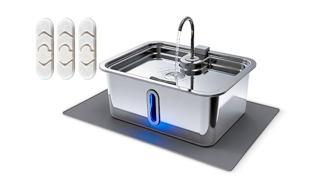 DEFTPET Smart Modern Stainless Steel Dog Water Fountain, Silver