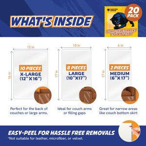Panther Armor Scratch Furniture Double-Sided Sticky Training Protector 10 X-Large, 8 Large & 2 Medium Cat Tape Sheets, 20 count