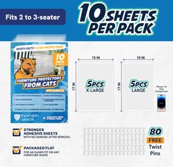 Panther Armor Scratch Furniture 5 X-Large & 5 Large Cat Protector Sheets Clear Couch & Sofa Guard with Twist Pins, 10 count slide 2 of 7