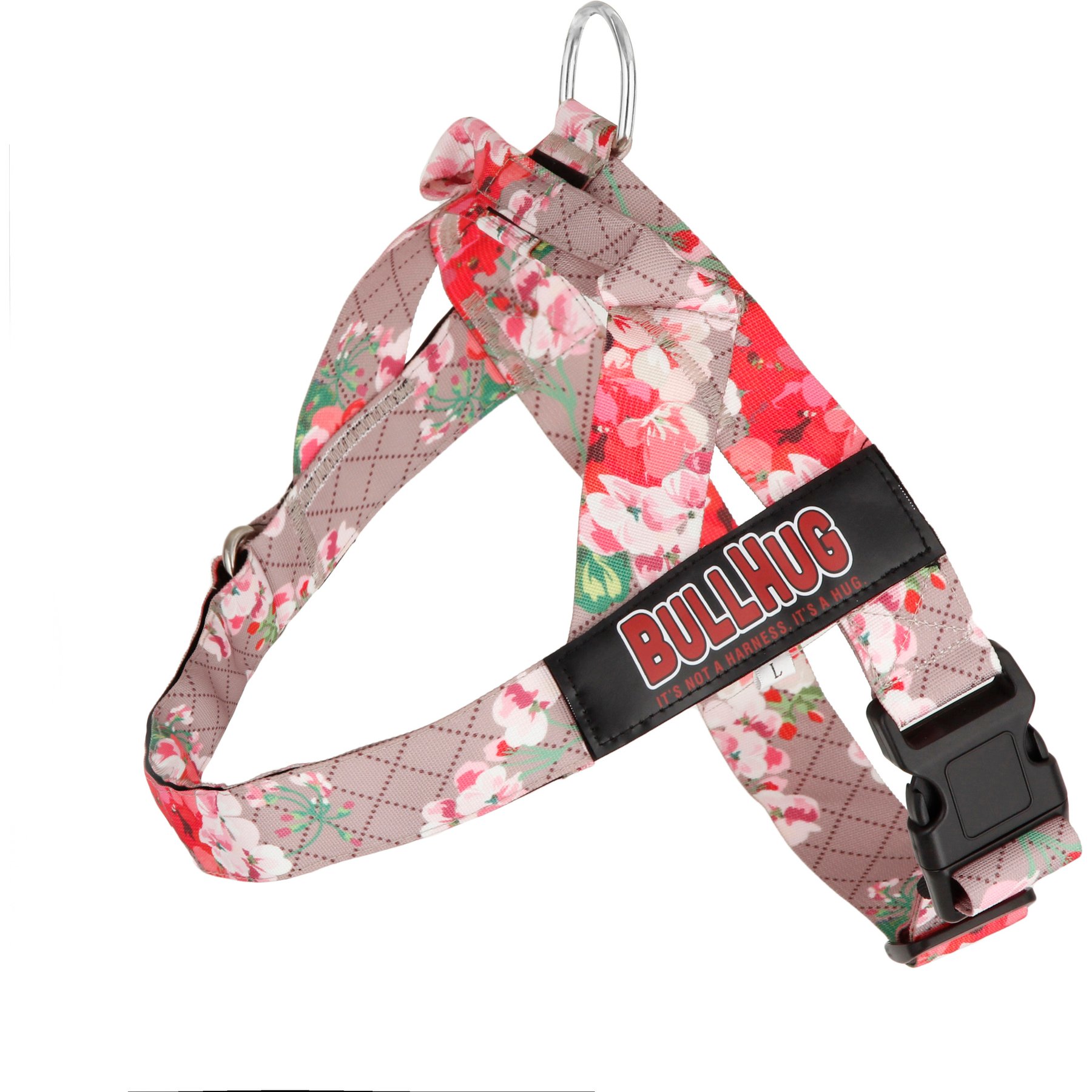 BullHug Adjustable No Choke Dog Harness, Pink Floral, X-Large: 32 to 36-in chest