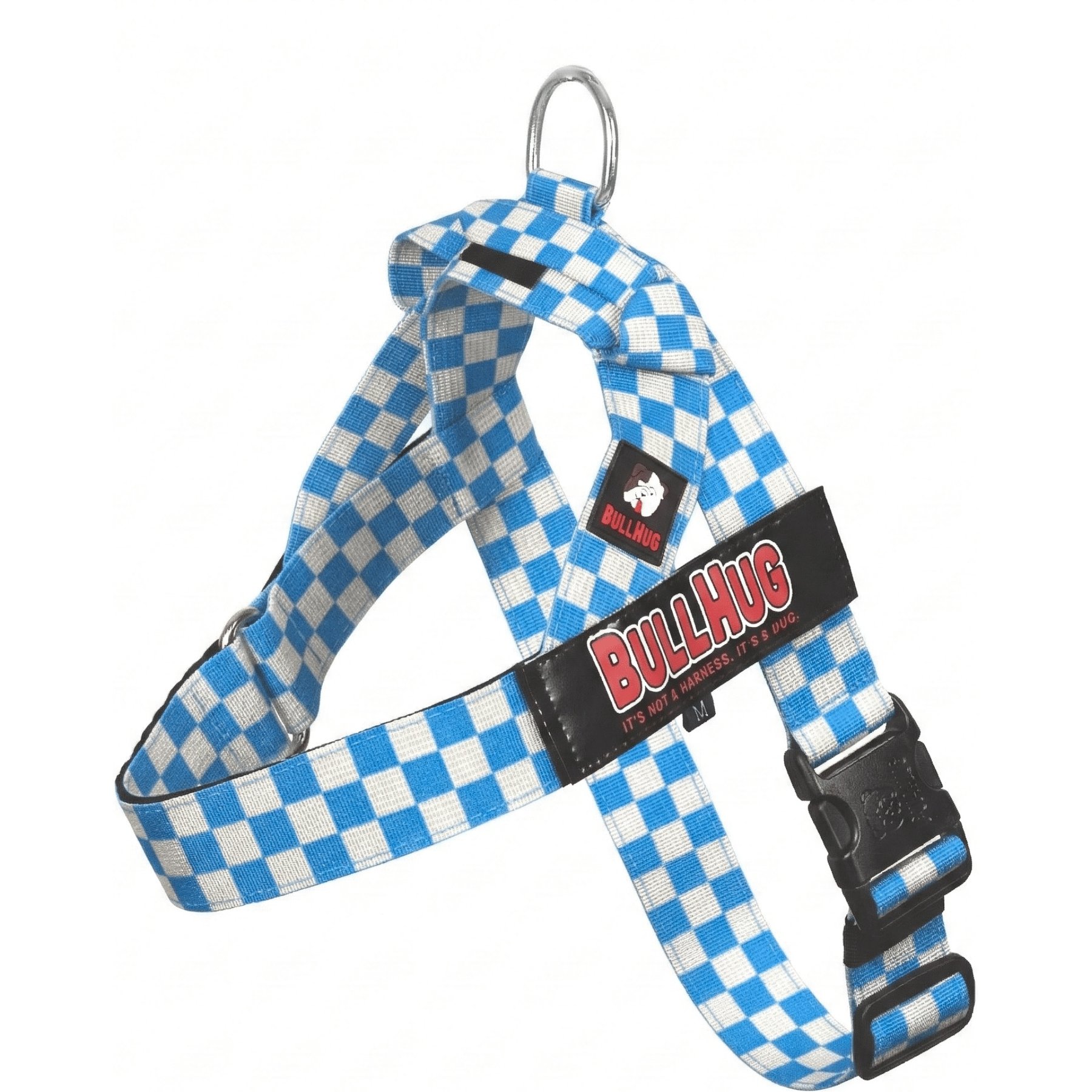 BullHug Adjustable No Choke Dog Harness, Checkered Blue, Large: 29 to 33-in chest