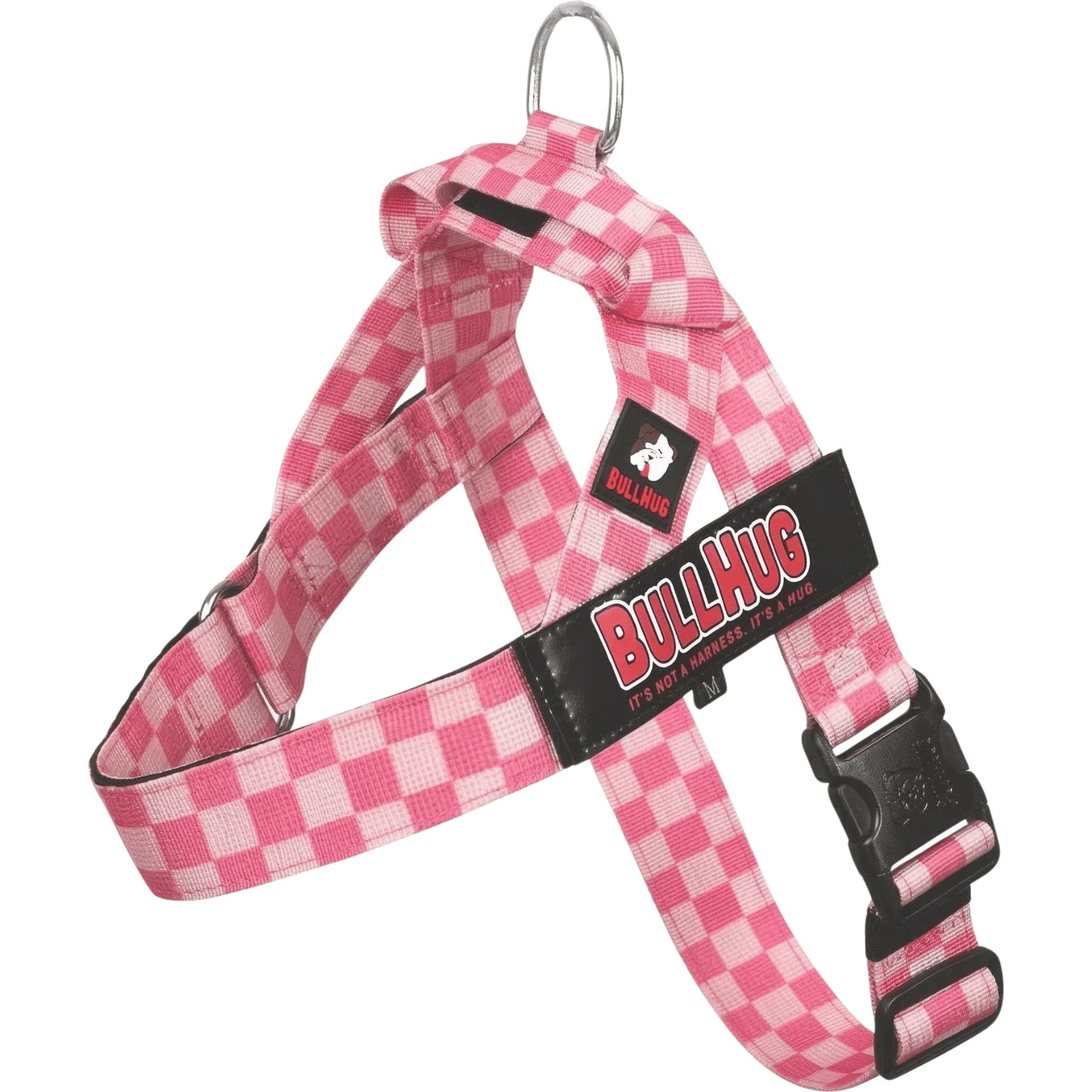 BullHug Adjustable No Choke Dog Harness, Checkered Pink, X-Large: 32 to 36-in chest