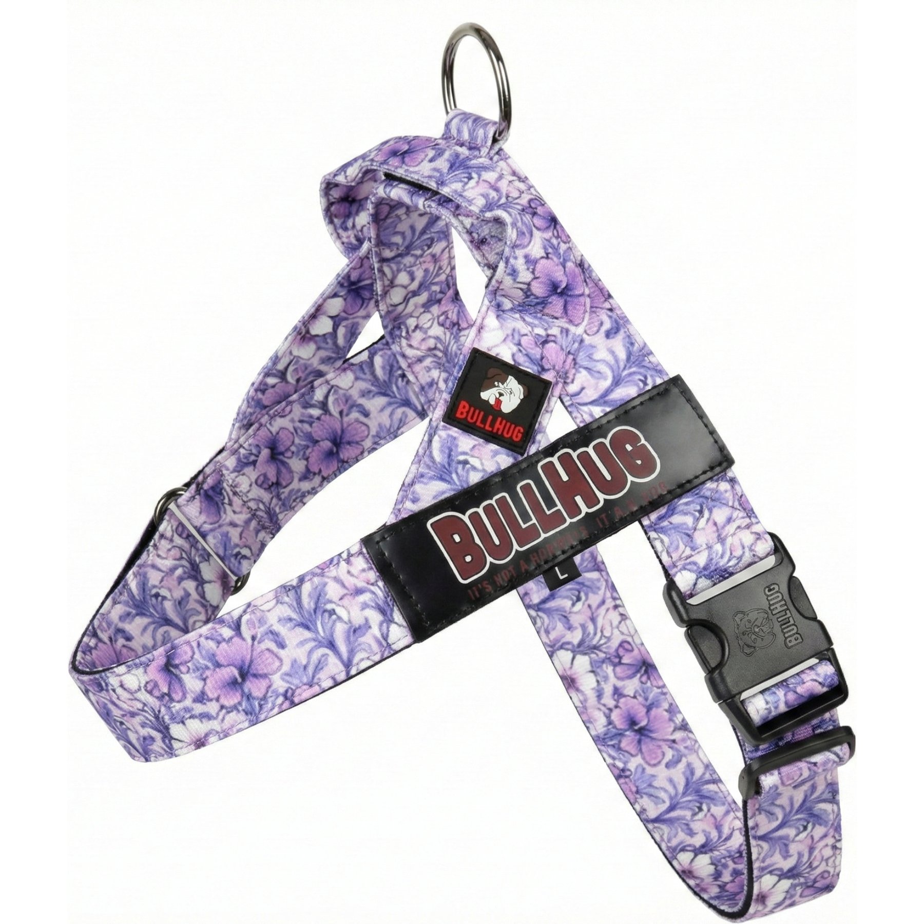 BullHug Adjustable No Choke Dog Harness, Purple Floral, Large: 29 to 33-in chest