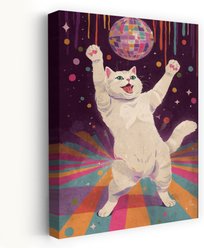 Trend Board Life Groovy Disco Kitty Canvas Wall Art Pet Gift Decor, Multicolor, 18 x 12-in