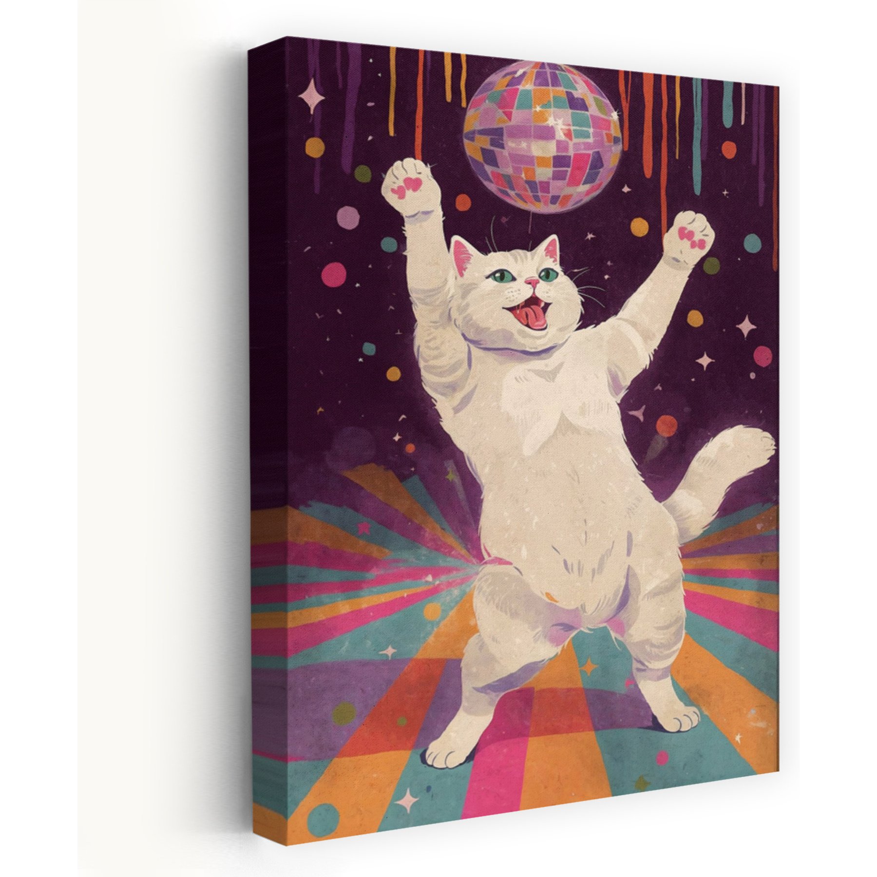 Trend Board Life Groovy Disco Kitty Canvas Wall Art Pet Gift Decor, Multicolor, 24 x 16-in