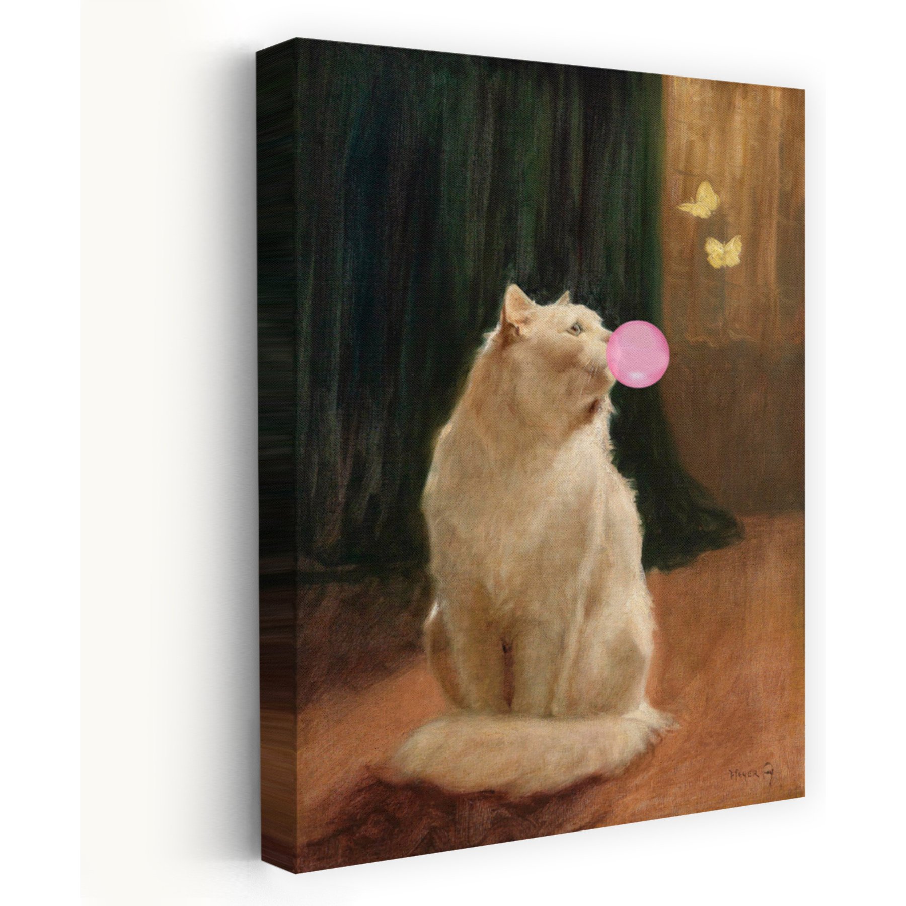 Trend Board Life Bubble Gum & Cat Canvas Wall Art Pet Gift Decor, Multicolor, 18 x 12-in