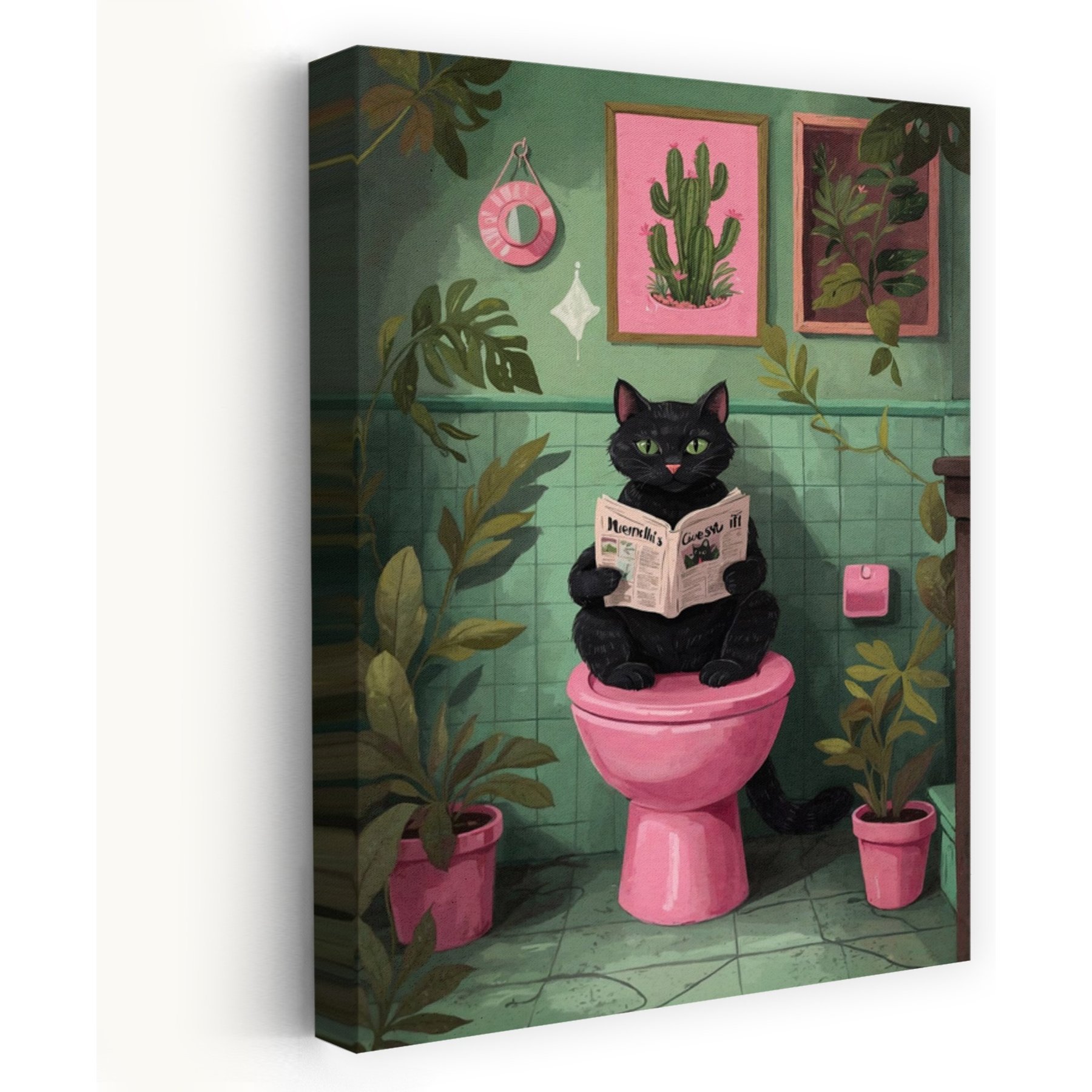 Trend Board Life Toilet Time Cat Canvas Wall Art Pet Gift Decor, Multicolor, 18 x 12-in