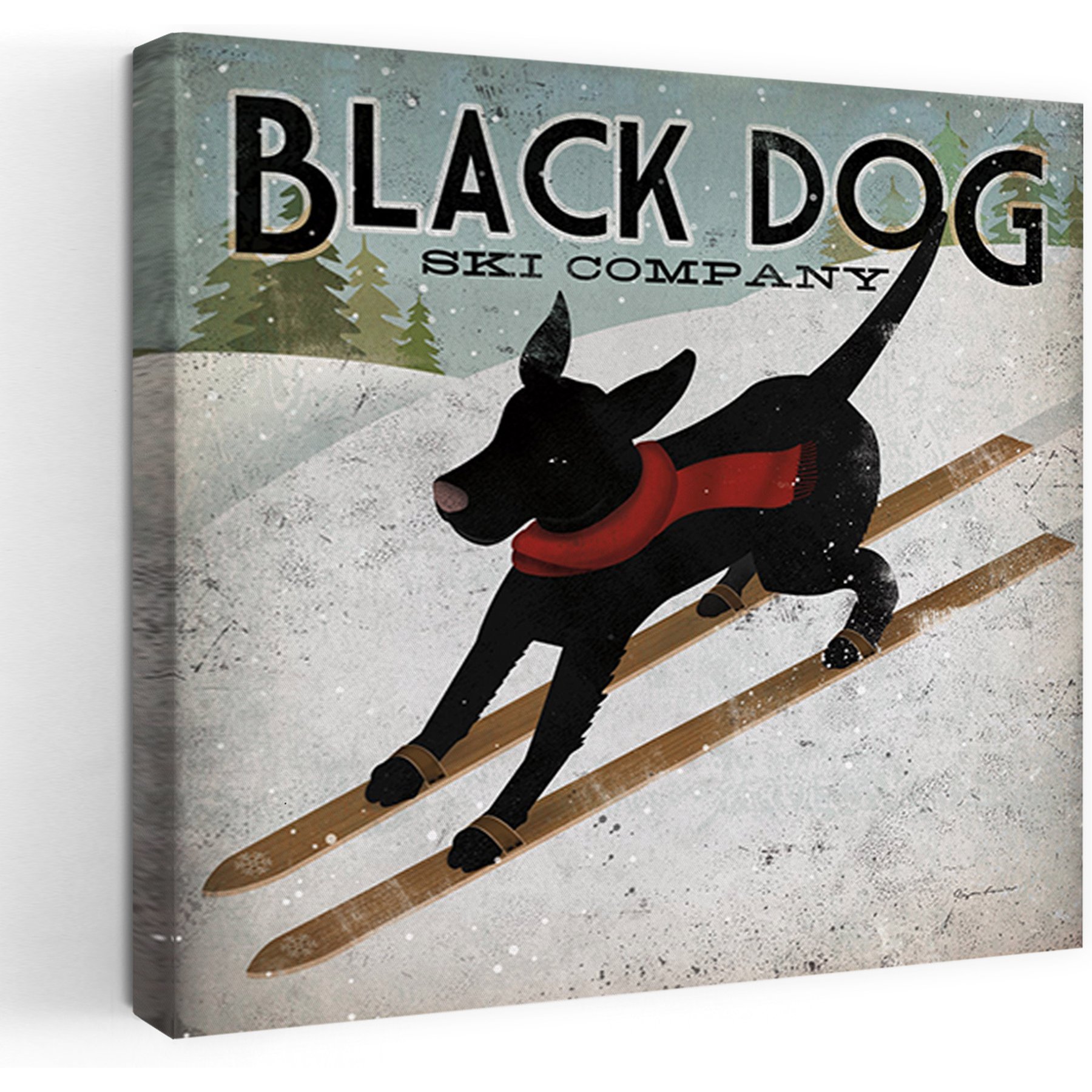 Trend Board Life Black Dog Ski Canvas Wall Art Pet Gift Decor, Multicolor, 24 x 24-in