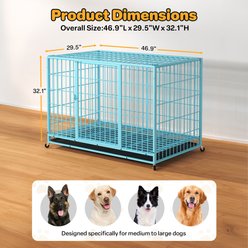 Fuzzy Bird Three-Door Wire Metal Cage Dog Crate with Removable Tray & Wheels, Blue, Large: 48-in slide 2 of 7