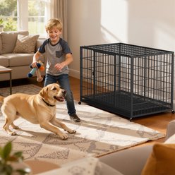 Fuzzy Bird Three-Door Wire Metal Cage Dog Crate with Removable Tray & Wheels, Black, Large: 48-in slide 2 of 7