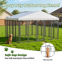 Fuzzy Bird Outdoor Rust-Resistant Galvanized Welded Metal Mesh Dog Kennel with Waterproof Canopy & Secure Locking Mechanism, Black, Large slide 2 of 8