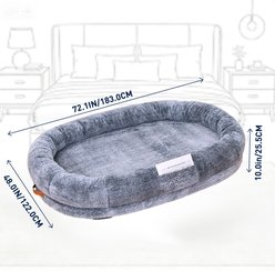 Fuzzy Bird No-Assembly Design Washable Plush Faux Fur Fabric Oval Nap Dog Bed Bed with Side Pockets & Handle, Gray, Jumbo slide 2 of 6