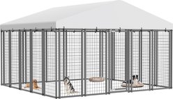 Fuzzy Bird Outdoor Rust-Resistant Galvanized Welded Metal Mesh Dog Kennel with Waterproof Canopy & Secure Locking Mechanism, Black, Large