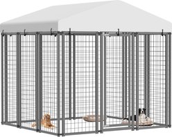 Fuzzy Bird Outdoor Rust-Resistant Galvanized Welded Metal Mesh Dog Kennel with Waterproof Canopy & Secure Locking Mechanism, Black, Medium