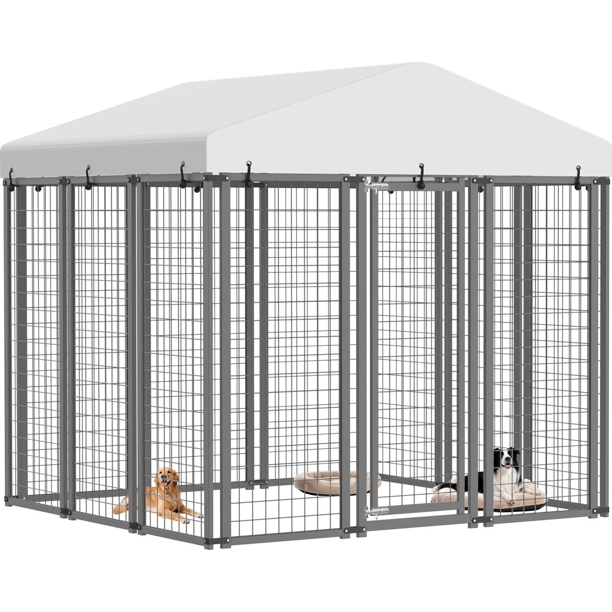 Fuzzy Bird Outdoor Rust-Resistant Galvanized Welded Metal Mesh Dog Kennel with Waterproof Canopy & Secure Locking Mechanism, Black, Medium